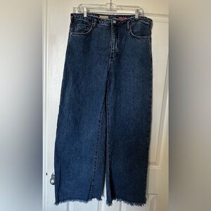 Anthropologie Pilcro Dark Blue Wide Leg Jeans with Fringe Hem - 32